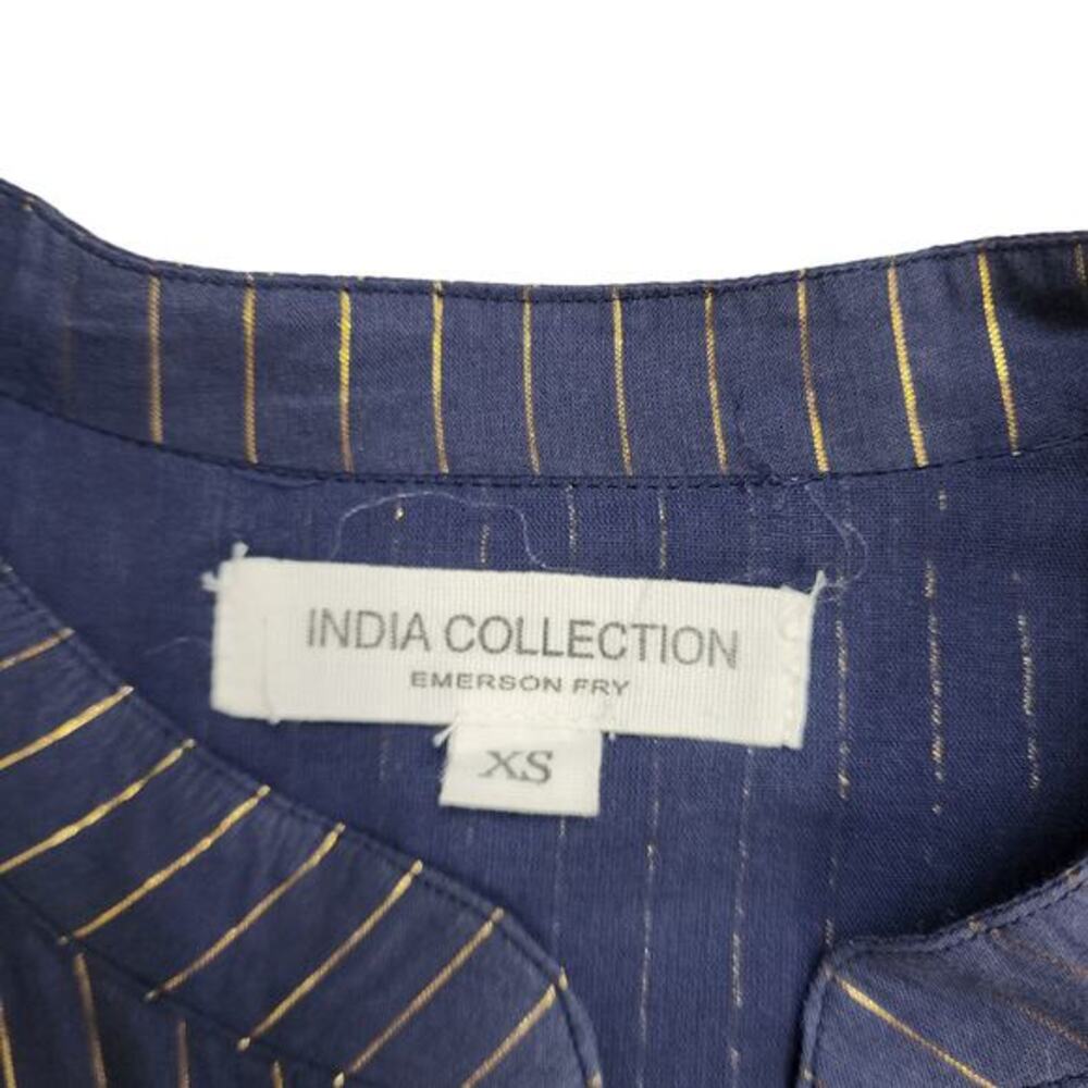 Emerson Frye Womens Frances‎ Maxi Dress 2 Size XS Navy Gold Maritime Lurex India - Picture 8 of 13